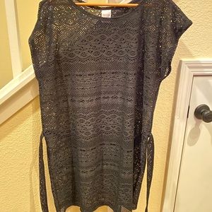 Black Crochet Lace Boxy Swim Coverup